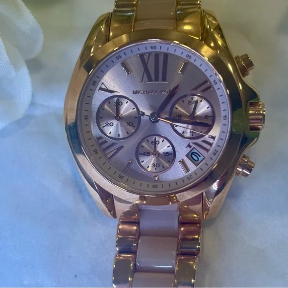 Michael Kors Bradshaw Mini Chronograph Ladies Rose Gold Tone Watch, model MK6066 - Picture 2 of 10